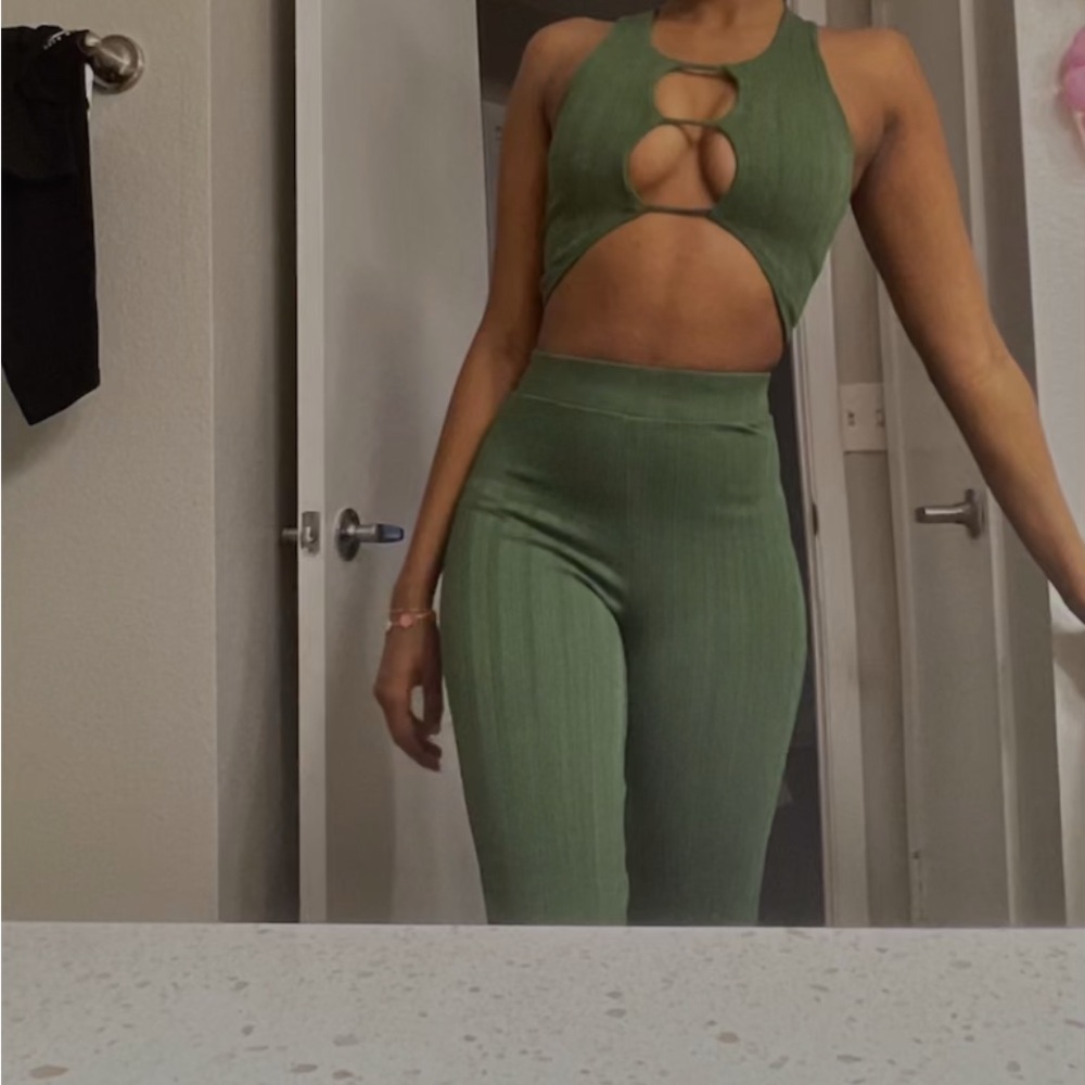 Fashion Nova Olive Cut-Out Top and Pants Set